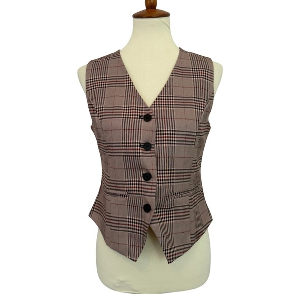 Jackets & Blazers - Plaid V Neck Sleeveless Vest Blazer Tailored Fit Women's Size S‎ Academia